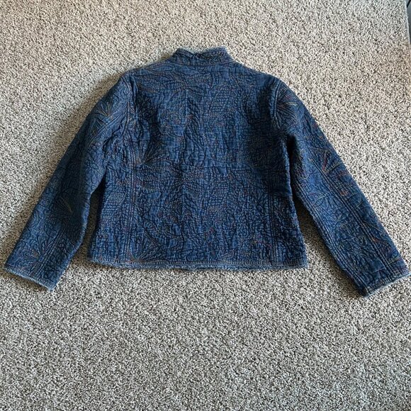 Chicos Womens Sz 2Y2K Blue Quilted Button-Up Embroidered Jacket - Picture 5 of 10